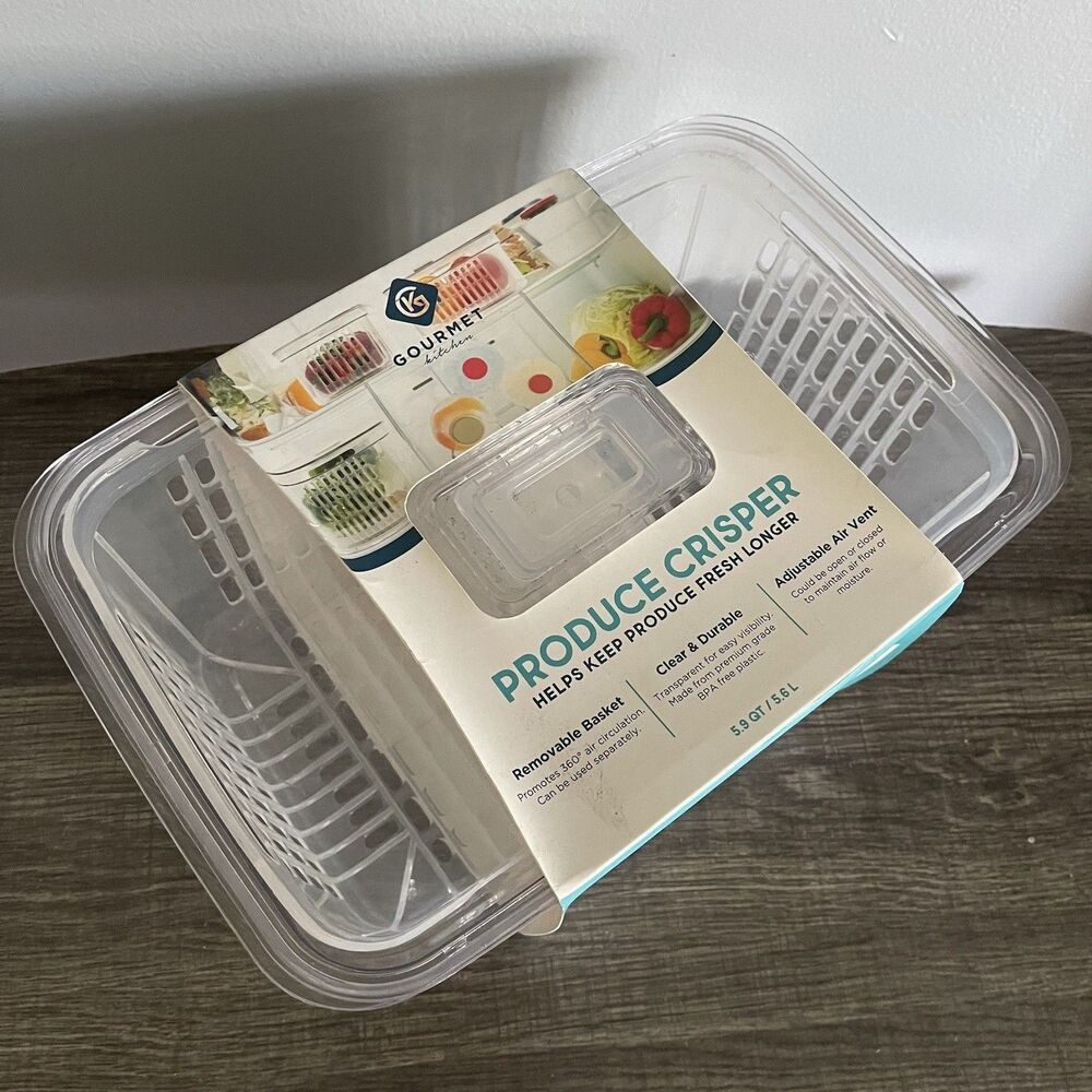 Gourmet Kitchen Produce Crisper Clear Storage Container Adjustable Air Vent NEW